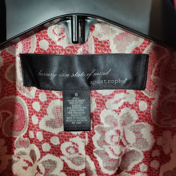 Apostrophe Red Velvet Fully Lined One Button Front Blazer Size 6 - Picture 8 of 10